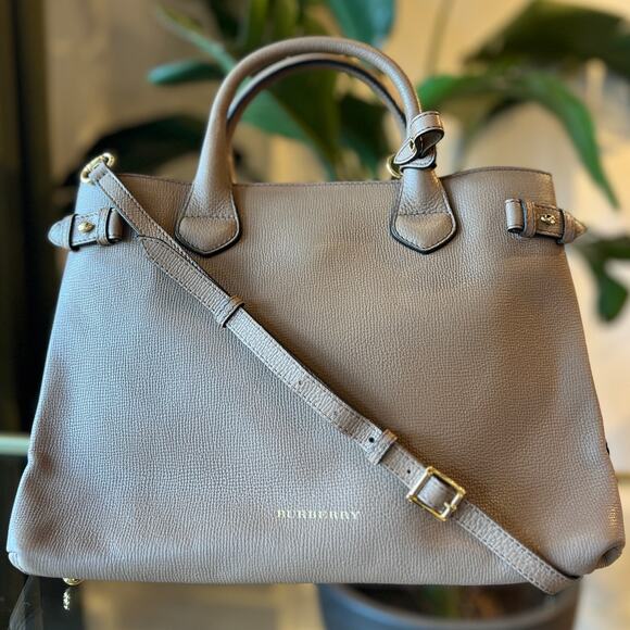 BURBERRY Housecheck Brown Leather Shoulder Bag - Picture 1 of 16